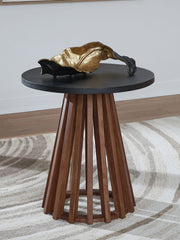 Kallari - Warm Brown / Black - Round End Table - JaxCo Furniture