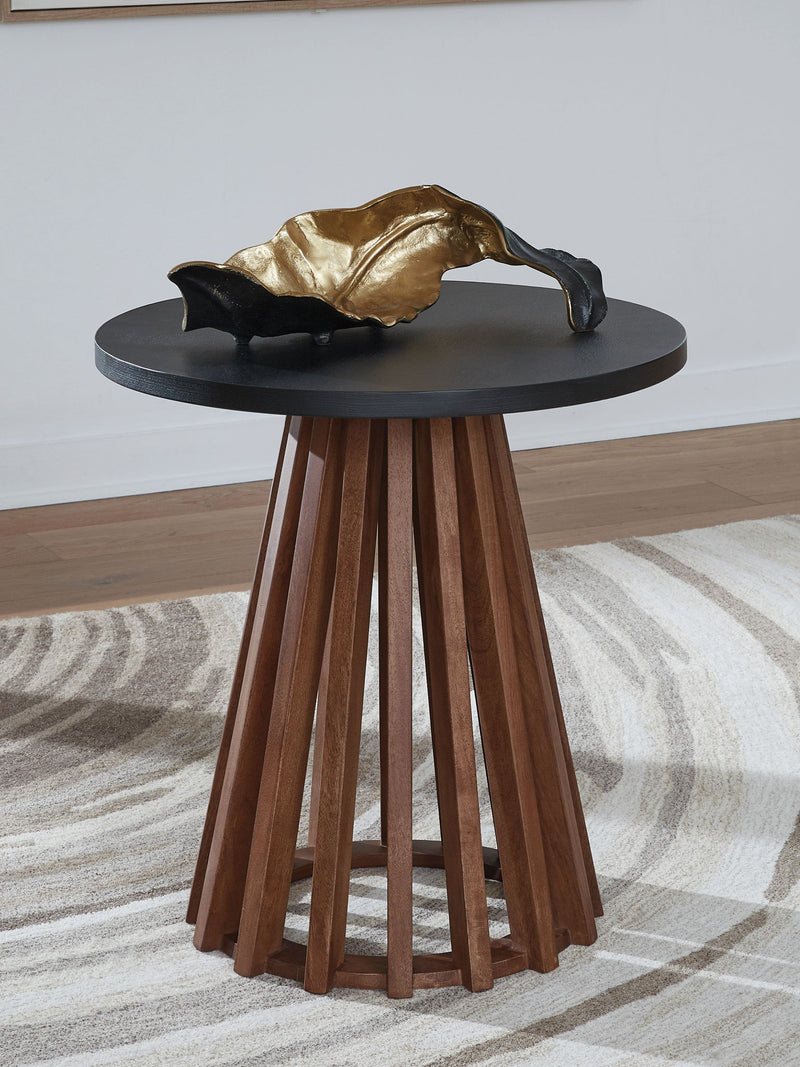 Kallari - Warm Brown / Black - Round End Table - JaxCo Furniture