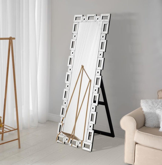 Tavin - Geometric Frame Standing Mirror - Silver - JaxCo Furniture