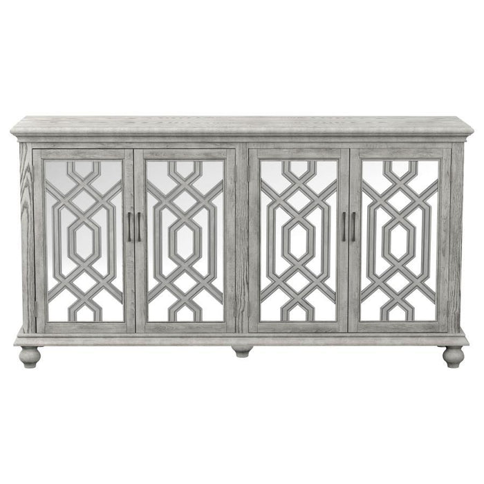 Melanie - 4 Door Wood Trellis Accent Cabinet - Distressed White - JaxCo Furniture