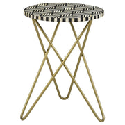 Xenia - Round Bone Inlay Accent Side Table - White And Gold - JaxCo Furniture