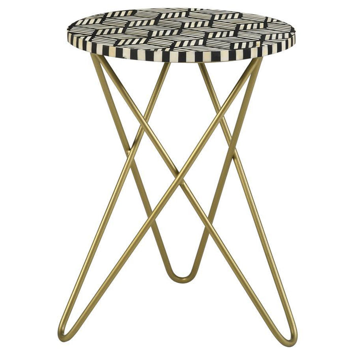 Xenia - Round Bone Inlay Accent Side Table - White And Gold - JaxCo Furniture