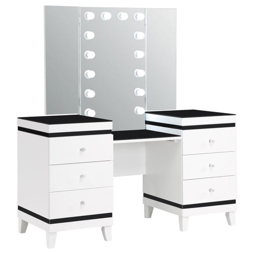 Talei - 6-Drawer Vanity Set With Lighting - Black And White - JaxCo Furniture