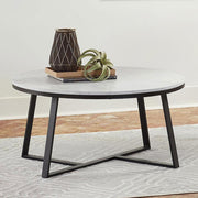Hugo - Round Faux Marble Coffee Table - White And Matte Black - JaxCo Furniture