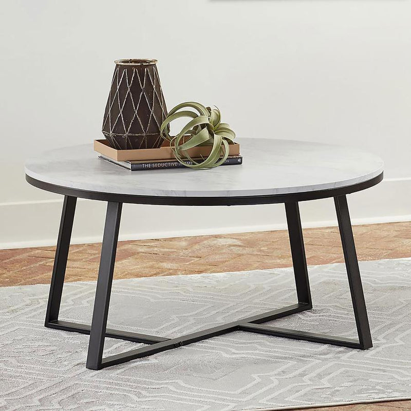 Hugo - Round Faux Marble Coffee Table - White And Matte Black - JaxCo Furniture