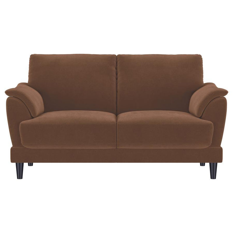 Selma - Velvet Upholstered Crescent Arm Loveseat - Rust - JaxCo Furniture