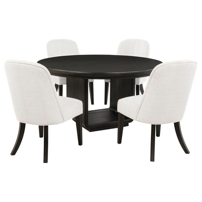 Leandro - 5 Piece Round Dining Table Set - Cream / Burnished Black - JaxCo Furniture