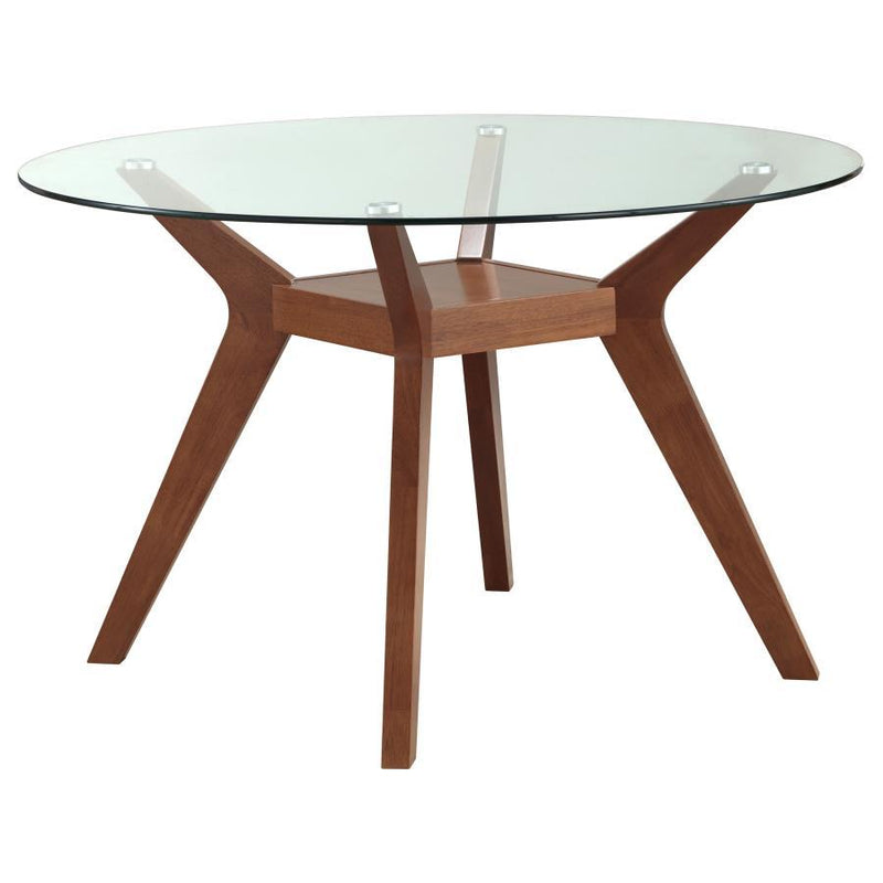 Paxton - Round Glass Top Wood Dining Table - Nutmeg - JaxCo Furniture