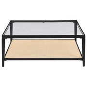 Amherst - Glass Top Metal with Cane Shelf Table - JaxCo Furniture