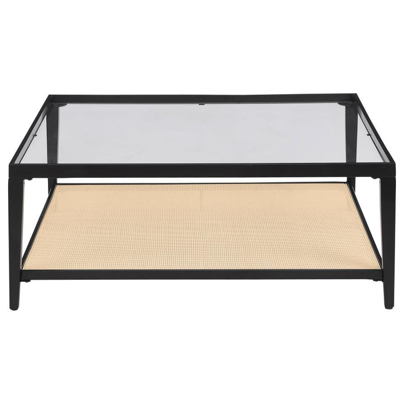 Amherst - Glass Top Metal with Cane Shelf Table - JaxCo Furniture