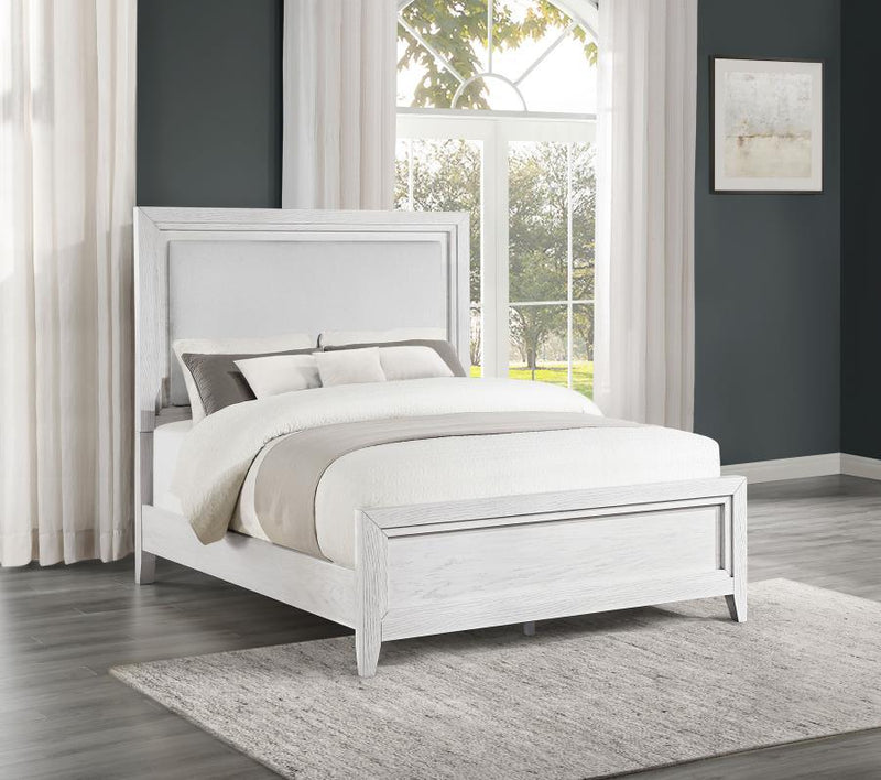 Marielle - Eastern King Headboard Panel Bed - Distressed White - JaxCo Furniture