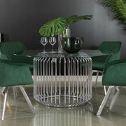 Veena - Round Glass Top Metal Dining Table - Chrome - JaxCo Furniture