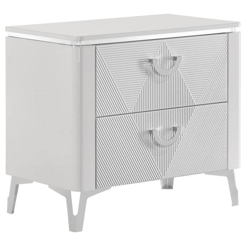 Cassia - 2-Drawer Nightstand Bedside Table - White High Gloss - JaxCo Furniture