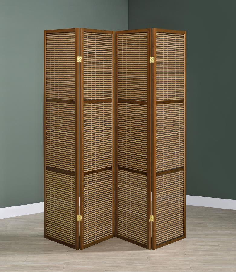 Browning - 4-Panel Bamboo Room Divider Folding Screen - Walnut - JaxCo Furniture