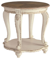 Realyn - White / Brown - Round End Table - JaxCo Furniture