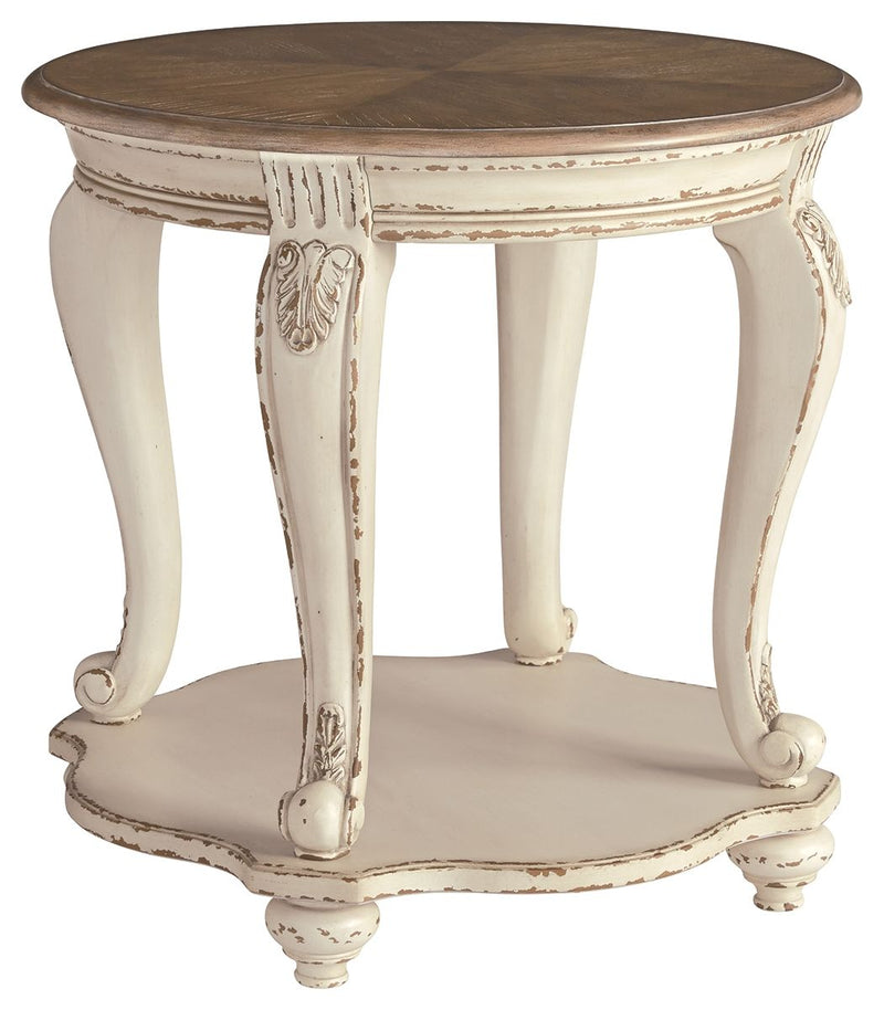 Realyn - White / Brown - Round End Table - JaxCo Furniture