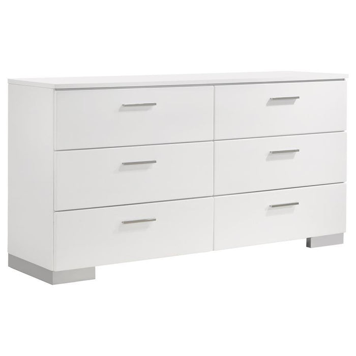 Felicity - 6-Drawer Dresser - White High Gloss - JaxCo Furniture