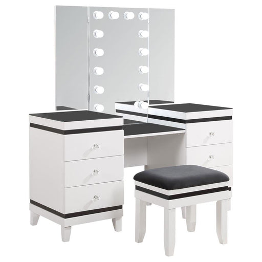 Talei - 6-Drawer Vanity Set With Lighting - Black And White - JaxCo Furniture