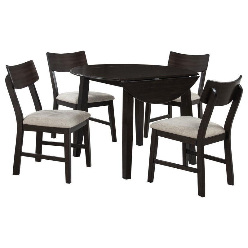 Catley - 5 Piece Round Drop Leaf Dining Table Set - Dark Coffee - JaxCo Furniture