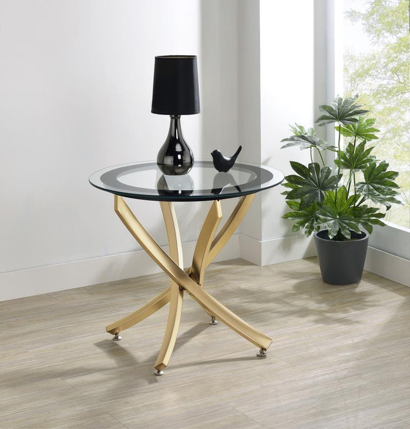 Brooke - Round Glass Top Side End Table Metal Base - JaxCo Furniture