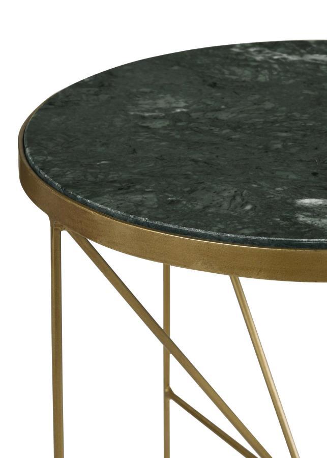 Eliska - Round Green Marble Top Accent Side Table - Antique Gold - JaxCo Furniture