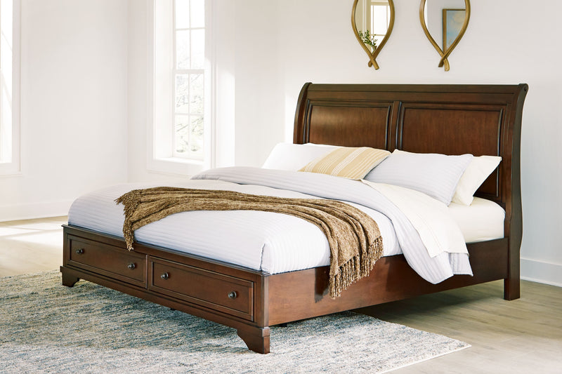 Trellington - Brown - King Sleigh Storage Bed - JaxCo Furniture