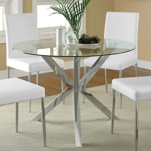 Vance - Round Glass Top Asterisk Dining Table - Chrome - JaxCo Furniture