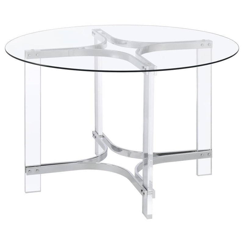 Keeling - 5 Piece Round Glass Top Acrylic Dining Set - Chrome - JaxCo Furniture