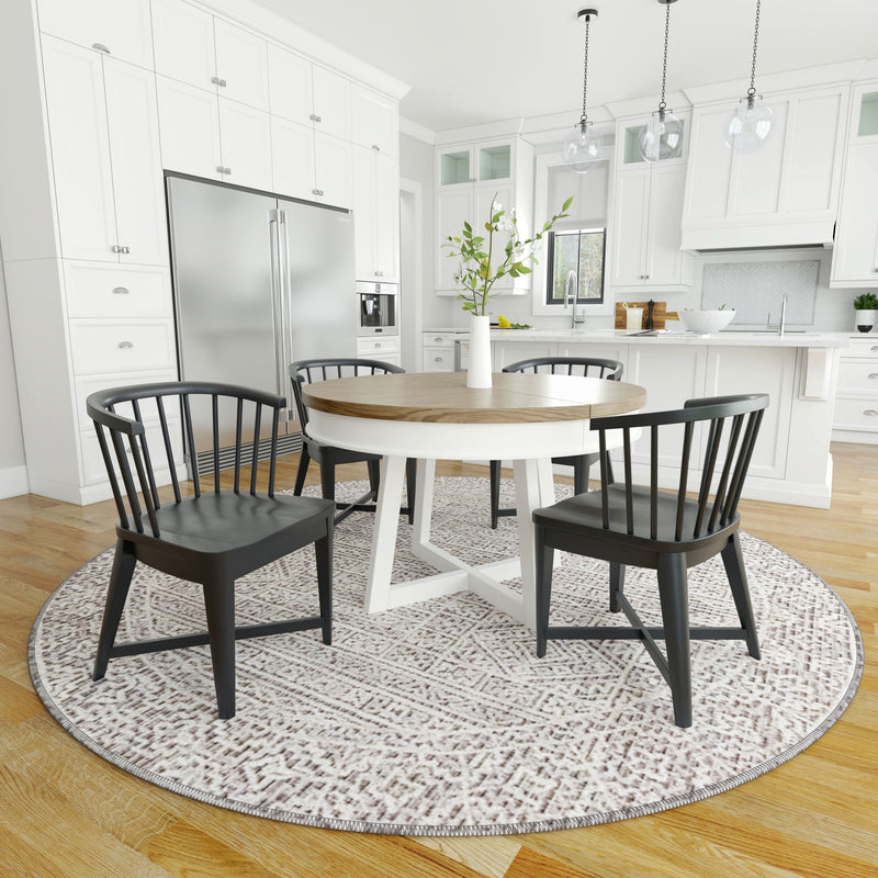 Americana Modern Dining - Round Dining Table And 4 Black Barrel Chairs - Cotton - JaxCo Furniture