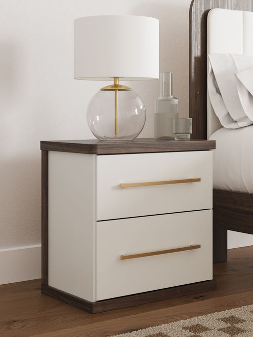 Kendanport - Brown / White - Two Drawer Night Stand - JaxCo Furniture