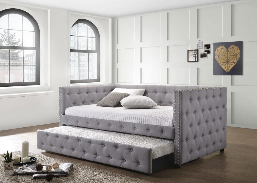 Mockern - Upholstered Twin Daybed With Trundle - Gray - JaxCo Furniture