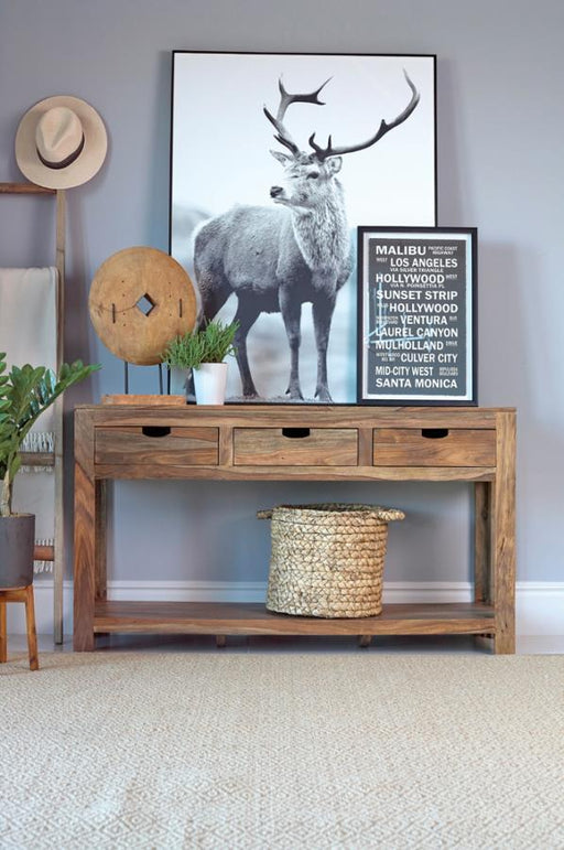 Esther - 3-Drawer Wood Console Table - Natural Sheesham - JaxCo Furniture