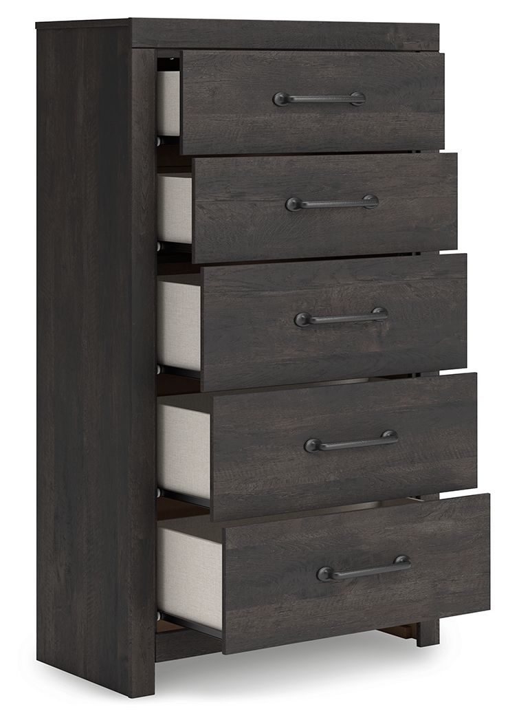 Hollivern - Dark Gray - Five Drawer Chest - JaxCo Furniture