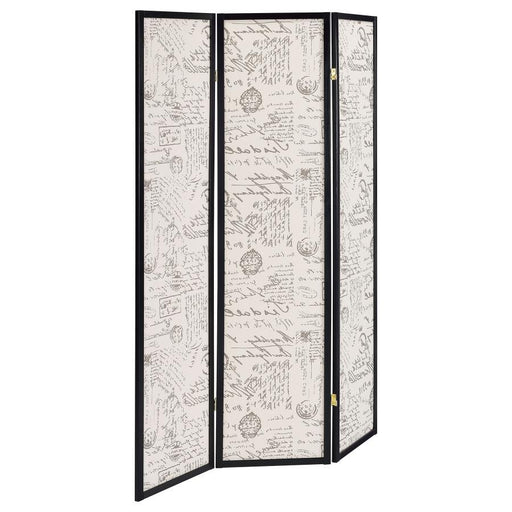 Felice - 3-Panel Room Divider Folding Screen - French Script - JaxCo Furniture