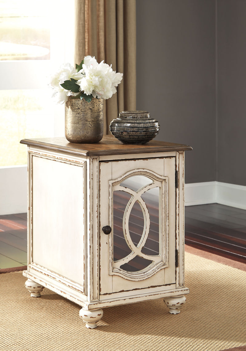 Realyn - White / Brown - Chair Side End Table - Insert Mirror - JaxCo Furniture