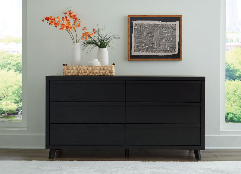 Danziar - Black - Six Drawer Dresser - JaxCo Furniture