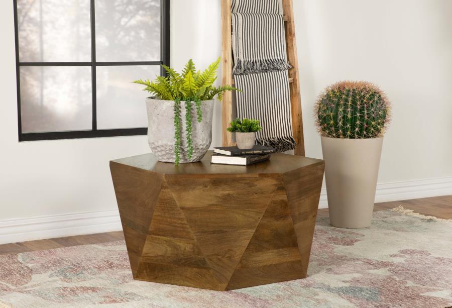 Zalika - Hexagonal Solid Mango Wood Coffee Table - Natural - JaxCo Furniture