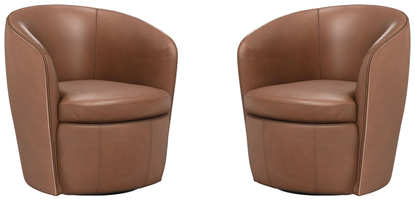 Barolo - 100% Italian Leather Swivel Club Chair (Set of 2)