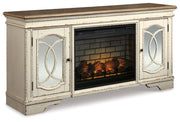 Realyn - Chipped White - 2 Pc. - 74" TV Stand with Electric Infrared Fireplace Insert - JaxCo Furniture