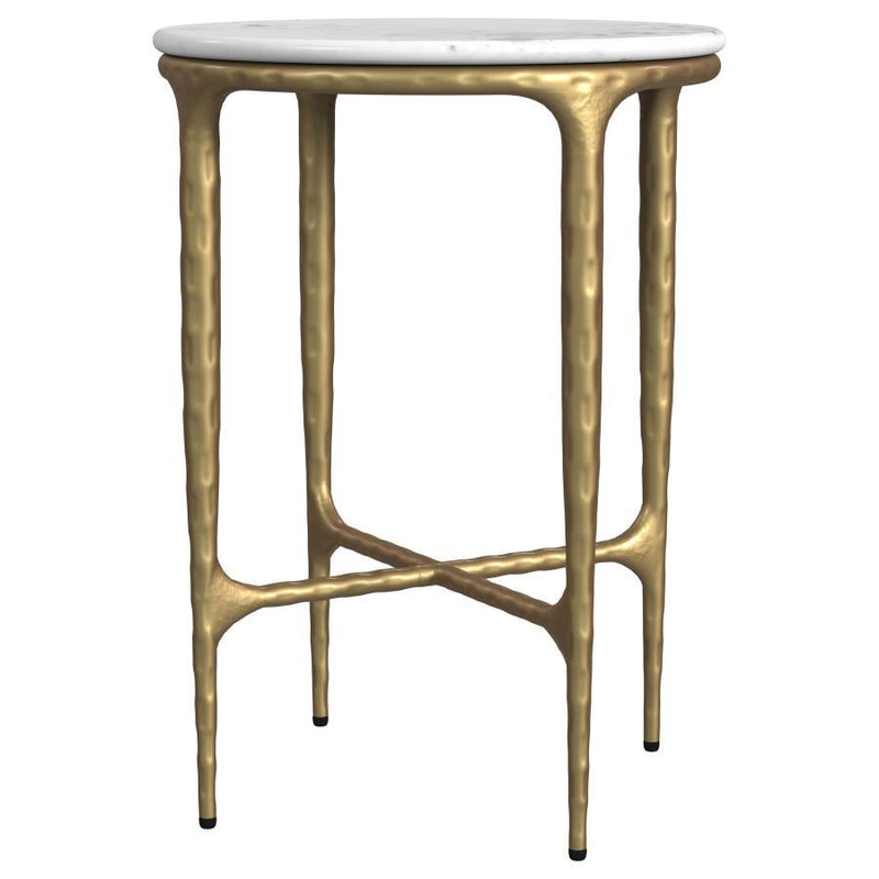 Baldwin - Round Marble Top Side Table - White And Gold - JaxCo Furniture