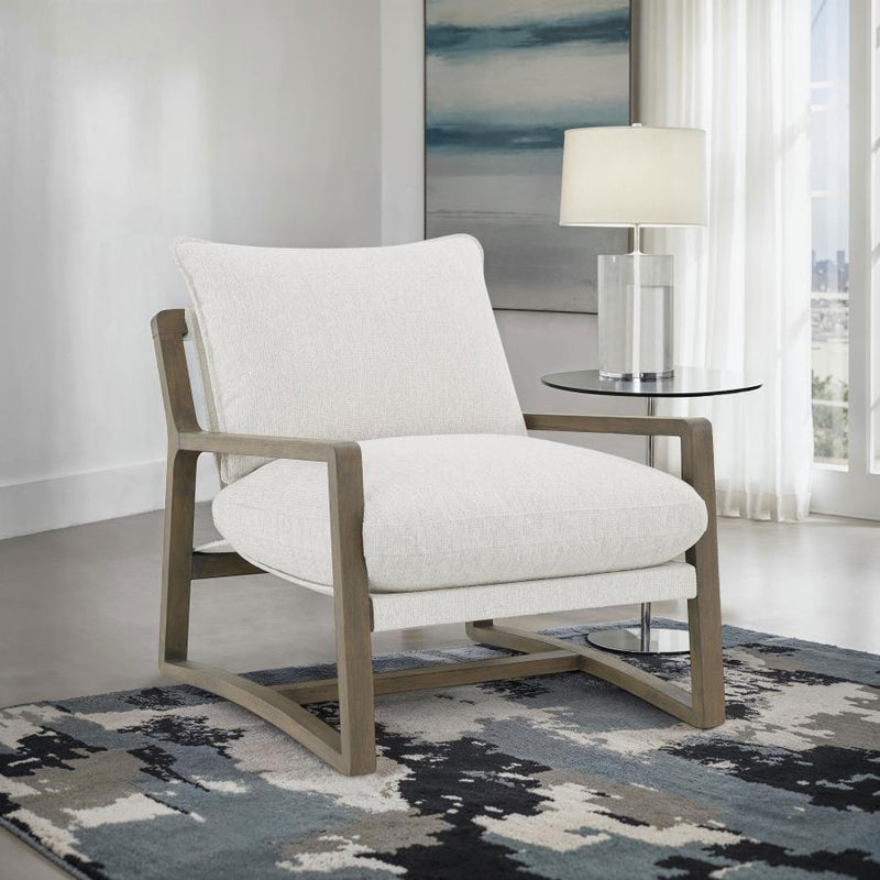 Geneva - Boucle Upholstered Wood Arm Accent Chair - Sand - JaxCo Furniture