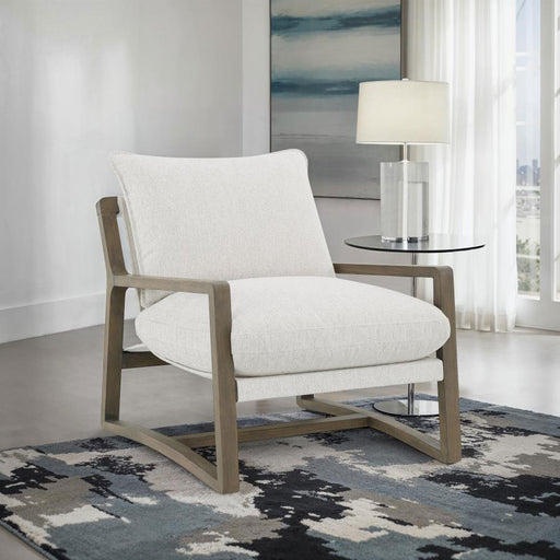 Geneva - Boucle Upholstered Wood Arm Accent Chair - Sand - JaxCo Furniture