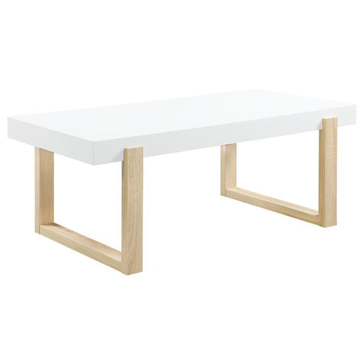 Pala - Rectangular Coffee Table - White High Gloss And Natural - JaxCo Furniture