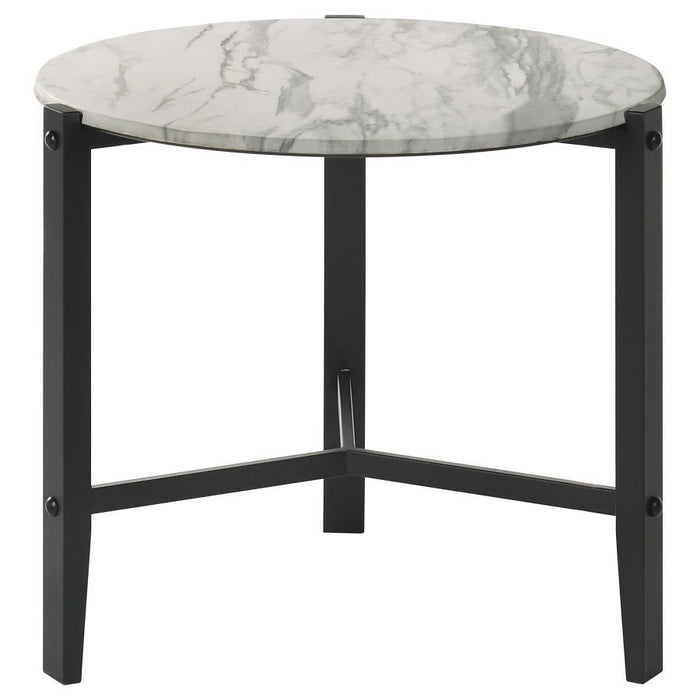 Tandi - Round Faux Marble Side End Table - White And Black - JaxCo Furniture