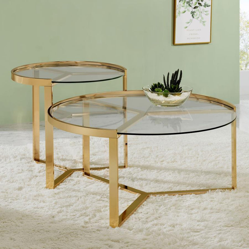 Delia - 2 Piece Round Glass Top Nesting Coffee Table - JaxCo Furniture