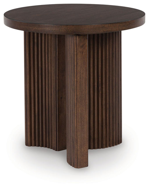 Korestone - Dark Brown - Round End Table - JaxCo Furniture