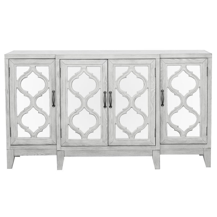 Mckellen - 4 Door Wood Trellis Accent Cabinet - Distressed White - JaxCo Furniture