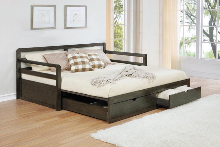 Sorrento - 2-Drawer Twin Long Daybed With Extension Trundle - Gray - JaxCo Furniture