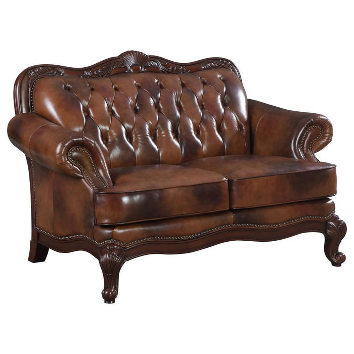 Victoria - Full Leather Upholstered Rolled Arm Loveseat - Brown - JaxCo Furniture