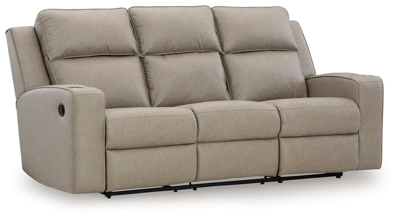 Lavenhorne - Pebble - Rec Sofa W/Drop Down Table - JaxCo Furniture
